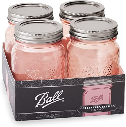 Ball Rose Vintage Regular Mouth Pint Canning Jars, 4-Pack, 16 oz