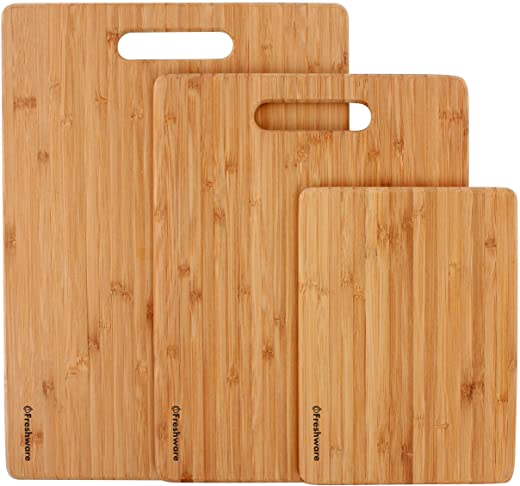 Bamboo Cutting Boards for Kitchen [Set of 3] Wood Cutting Board for Chopping Meat, Vegetables, Fruits, Cheese, Knife Friendly Serving Tray with…