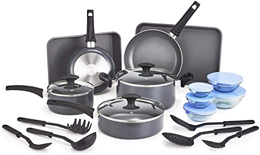 BELLA 21 Piece Cook Bake and Store Set, Kitchen Essentials for First or New Apartment, Assorted Non Stick Cookware, 9 Nylon Hassle-Free Cooking…