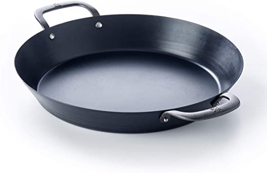 BK Black Steel Seasoned Carbon Steel Paella Pan, 15″