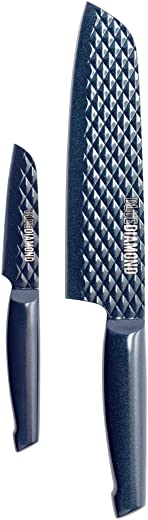Blue Diamond Sharp Stone Nonstick Stainless Steel Cutlery, 2 Piece Chef and Pairing Knives Set with Covers, Diamond Texture Blade, Dishwasher Safe,…