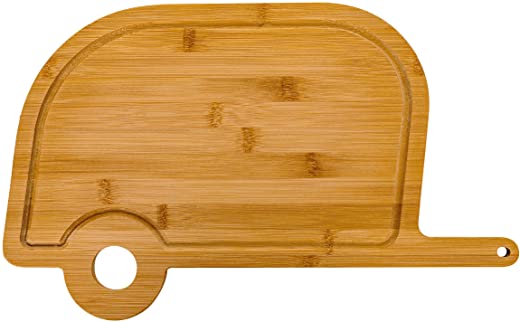 Camco Life is Better at The Campsite Retro RV Shaped Bamboo Wood Cutting Board for Food Prep-Doesn’t Dull Knives, Resists Moisture (53089)