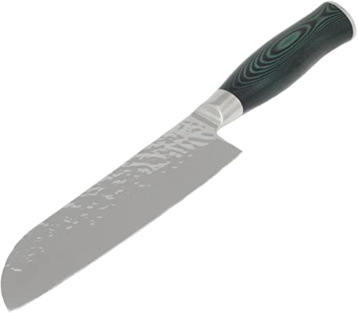 Chef Craft Elite German Santoku Knife, 7 inch blade 12 inch in length, Stainless Steel/Black