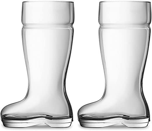 Chefcaptain Boot Mug Set of 2 Huge 1 Liter Glass Beer Mugs Drinking Glasses, Clear, 1 Liter
