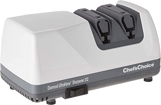 Chef’s Choice 312 UltraHone Electric Knife Sharpener for Straight and Serrated Knives Diamond Abrasives Precision Angle Control, 2-Stage, White