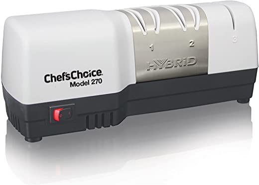 Chef’s Choice Hybrid Diamond Hone Knife Combines Electric and Manual Sharpening for Straight and Serrated 20-Degree Knives, 3-Stage, White
