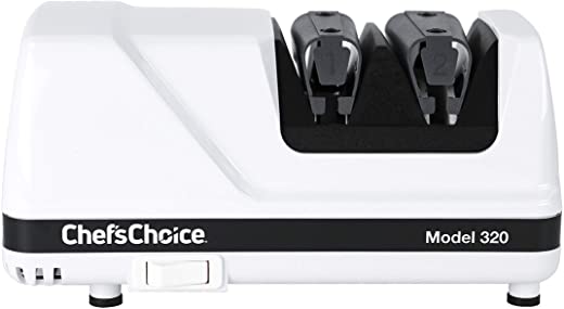 Chef’sChoice 320 Hone Flexhone Strop Professional Compact Electric Knife Sharpener with Diamond Abrasives & Precision Angle Control, 2-Stage, White