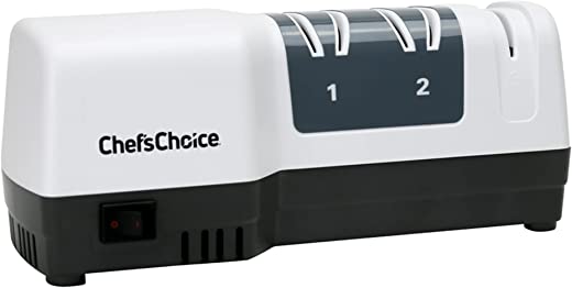 Chef’sChoice Hybrid Knife Diamond Abrasives, Combines Electric and Manual Sharpening for 20-Degree Straight and Serrated Knives, 2-Stage, White