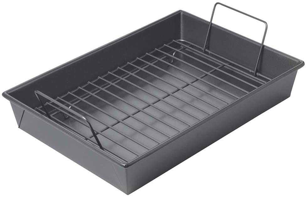 Chicago Metallic Professional Roast Pan with Non-Stick Rack, 13-Inch-by-9, Gray