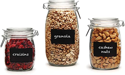 Circleware Chalkboard Home Glass Canisters with Swing Top Hermetic Airtight Locking Lids Set of 3, Kitchen Food Preserving Containers for Coffee,…