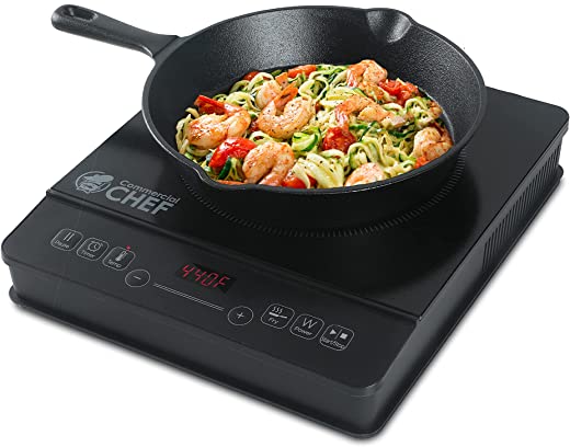 Commercial Chef Portable Induction Cooker 3-Hour Timer LED Display 1800 Watts