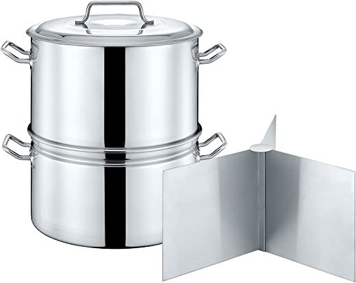 CONCORD Extra Large Outdoor Stainless Steel Stock Pot Steamer and Braiser Combo. Great for steaming oysters, crab, crawfish and more (24 QT)