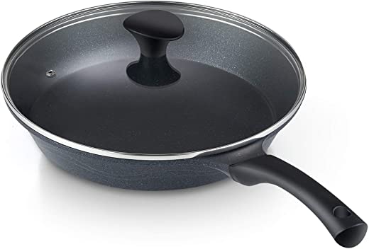 Cook N Home Marble Nonstick cookware Saute Fry Pan, 10.5 inch Lid, Black
