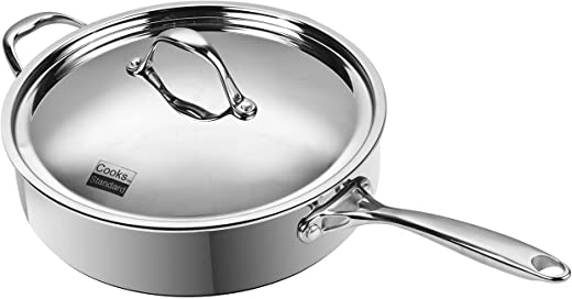 Cooks Standard 10.5-Inch/4 Quart Multi-Ply Clad Deep Saute Pan with Lid, Stainless Steel
