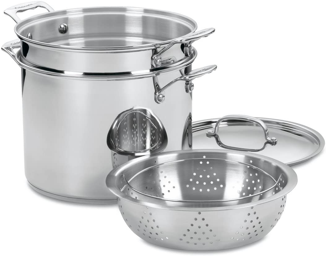 Cuisinart 77-412P1 Chef’s Classic Stainless 4-Piece 12-Quart Pasta/Steamer Set, Silver