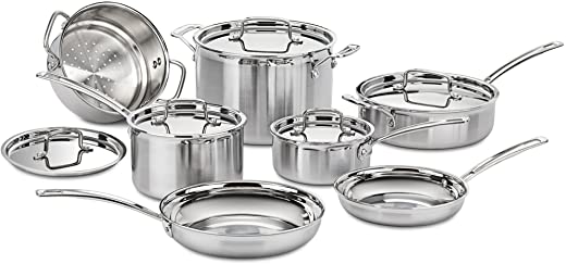 Cuisinart MCP-12N MultiClad Pro Triple Ply 12-Piece Cookware Set, Stainless Steel
