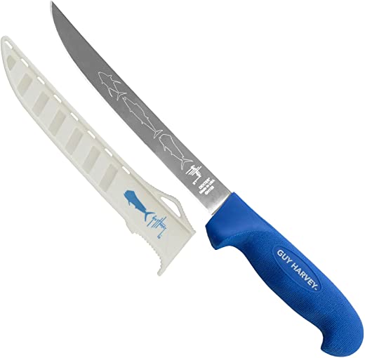 Dexter Outdoors GH138 Guy Harvey SOFGRIP Wide Fillet Knife with Sheath, 8″, Blue and White