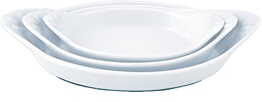 Eurita by Reston Lloyd Flame Safe Au Gratin Porcelain Pan, Set of 3, White