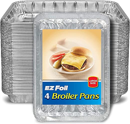 EZ Foil Super Broiler Pan 11.8inch X 8.5inch X 1.25inch, 4 Count (Pack of 12), 48 Total