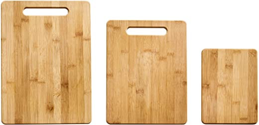 Farberware 3-Piece Bamboo Cutting Board, Set of 3 Assorted Sizes, Brown