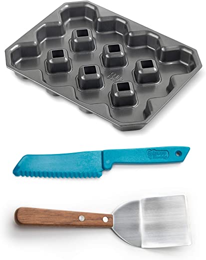 Fox Run Brownie Builder Baking Kit Includes Crispy Edge Pan, Spatula and Knife, 3-Piece Set, Multicolored