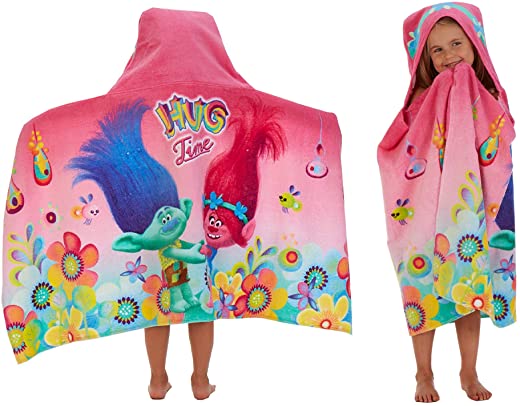 Franco Kids Bath and Beach Cotton Terry Hooded Towel Wrap, 24 in x 50 in, Trolls