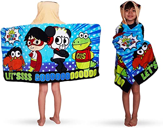 Franco Kids Bath and Beach Soft Cotton Terry Hooded Towel Wrap, 24″ x 50″, Ryan’s World