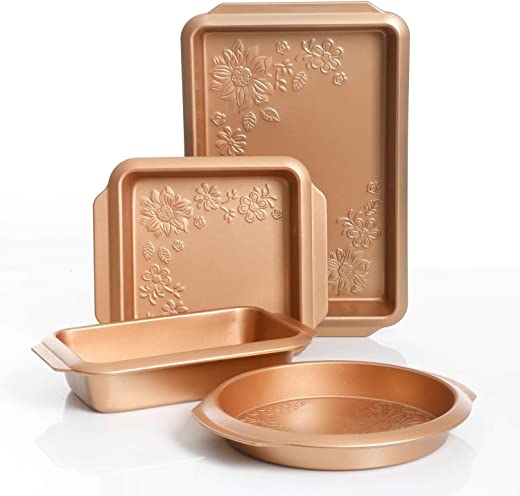 Gibson Country Kitchen 4 pc Embossed Nonstick Bakeware Set, 4-Piece, Copper