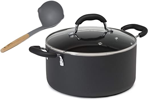 Goodful Aluminum Non-Stick Dutch Oven With Tempered Glass Steam Vented Lid and Nylon Soup Ladle, Dishwasher Safe Cookware, Made Without PFOA,…