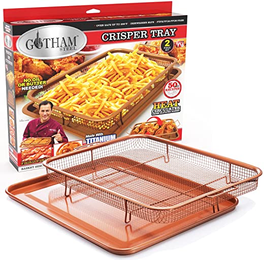 Gotham Steel Crisper Tray for Oven, 2 Piece Nonstick Copper Crisper Tray & Basket, Air Fry in your Oven, Great for Baking & Crispy Foods,…