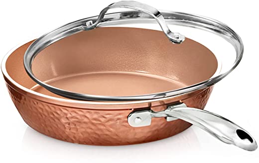 Gotham Steel Hammered Copper Collection – 10” Nonstick Fry Pan with Lid, Premium Cookware, Aluminum Composition with Induction Plate for Even…