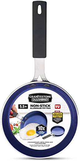 Granitestone Blue Mini Nonstick Egg & Omelet Pan – 5.5” Single Serve Frying Pan / Skillet, Diamond Infused, Multipurpose Pan Designed for Eggs,…