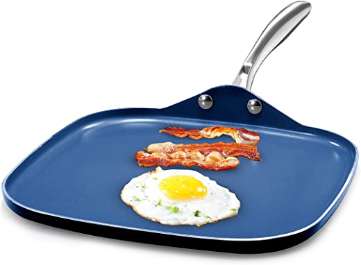 Granitestone Blue Nonstick 10.5” Griddle Pan/Flat Grill with Ultra Durable Mineral and Diamond Triple Coated Surface, Stay Cool Stainless-Steel…