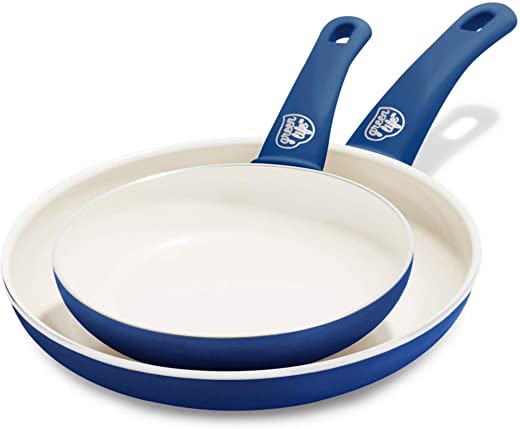 GreenLife Soft Grip Healthy Ceramic Nonstick, 7″ and 10″ Frying Pan Skillet Set, PFAS-Free, Dishwasher Safe, Blue