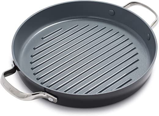 GreenPan Valencia Pro Hard Anodized Healthy Ceramic Nonstick 11″ Grill Pan, PFAS-Free, Induction, Dishwasher Safe, Oven Safe, Gray