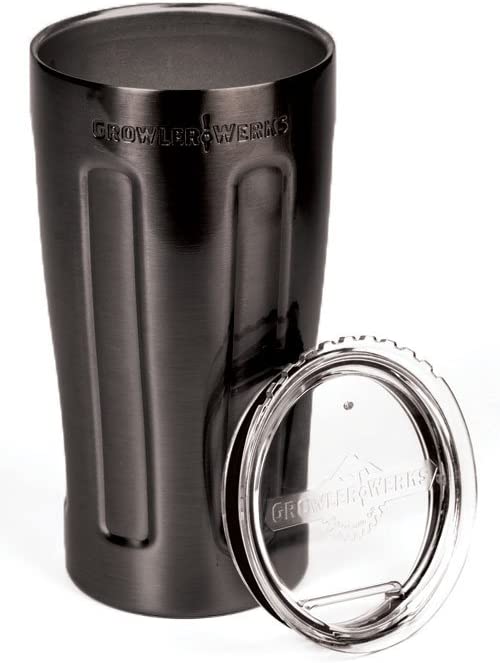 GrowlerWerks uPint Vacuum Insulated Pint For Craft Beer, Black Chrome