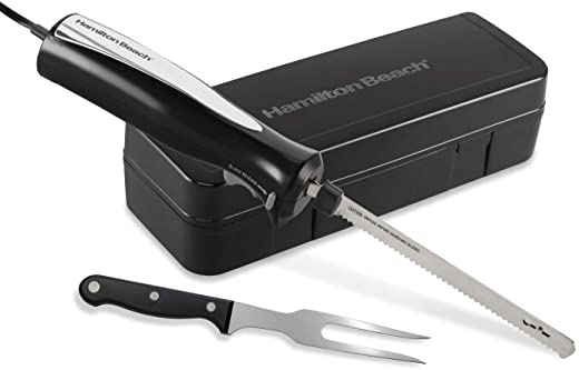 Hamilton Beach Set Electric Carving Knife for Meats, Poultry, Bread, Crafting Foam and More, Storage Case and Serving Fork Included, Black (74277)