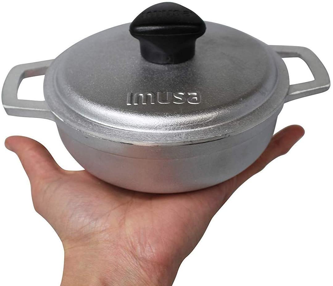 IMUSA USA 0.7Qt Traditional Colombian Mini Caldero (Dutch Oven) for Cooking and Serving, 0.7 Quart, Silver