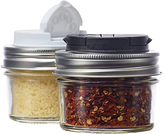 Jarware Spice Lids for Regular Mouth Mason Jars, Set of 2, Black and White