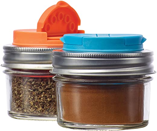 Jarware Spice Lids for Regular Mouth Mason Jars, Set of 2, Orange and Blue