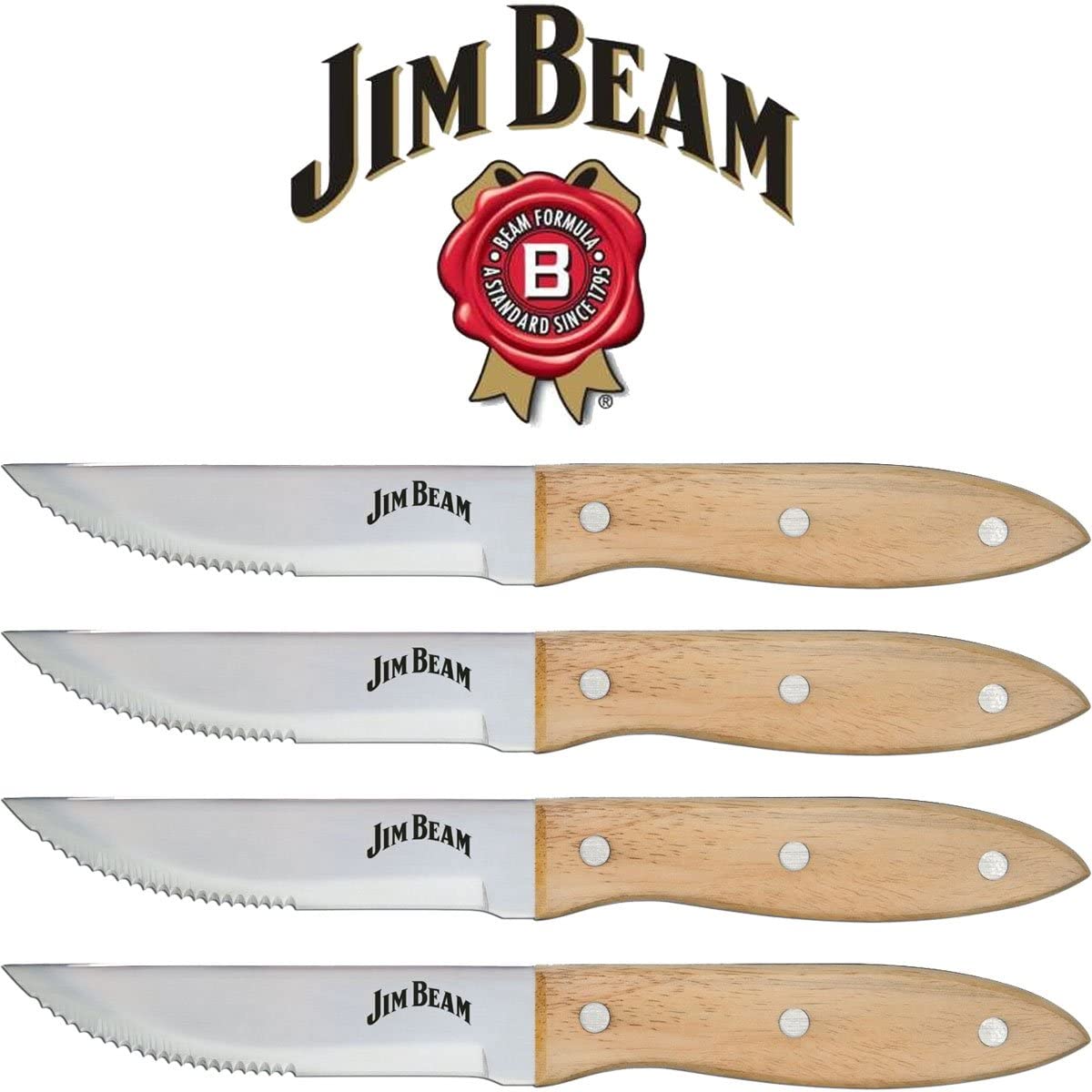 Jim Beam Steak Knife Set (4 Pack), JB0165, 10″, Brown