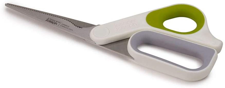 Joseph Joseph 10302 PowerGrip Kitchen Shears Scissors with Thumb Grip and Herb Stripper Separates for Cleaning Japanese Stainless-Steel, White/Green