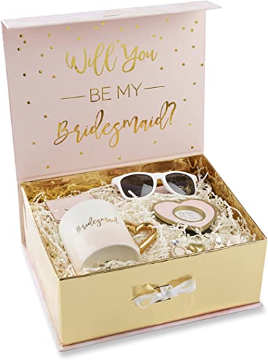 Kate Aspen Pink and Gold Will You Be My Bridesmaid Kit Gift Set, Pink, White and Gold