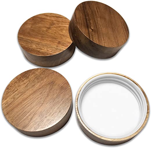 Kitchen Charisma Wooden Mason Jar Lids – 4 Mason Jar Lids Wide Mouth (Acacia Wood) – Custom Molded Screw Top Mason Jar Lid Set Storage Lids for…