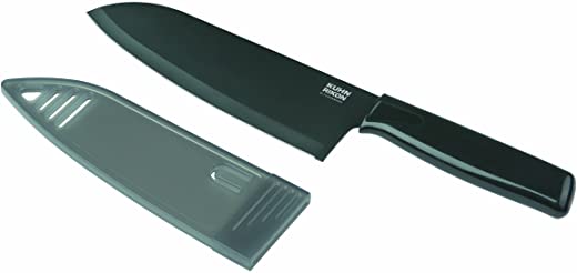 Kuhn Rikon Colori Chef’s Knife with Safety Sheath, 6 Inch, Black