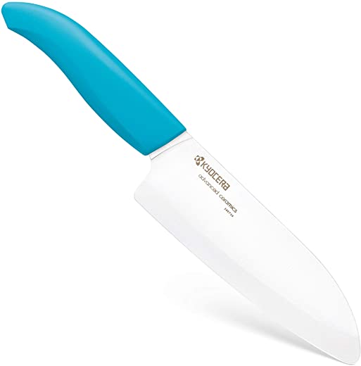 Kyocera Advanced Ceramic Revolution Series 5-1/2-inch Santoku Knife, Blue Handle, White Blade