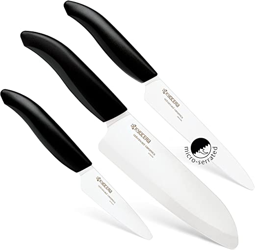 Kyocera Advanced Ceramics – Revolution Series 3-Piece Ceramic Knife Set: Includes 6-inch Chef’s Knife; 5-inch Micro Serrated Knife; and 3-inch…