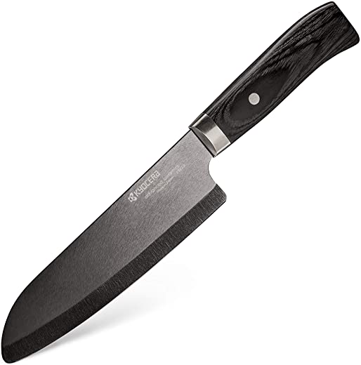 Kyocera Limited Series Ceramic 6″ Chefs Santoku Knife with Handcrafted Pakka Wood Handle, Black