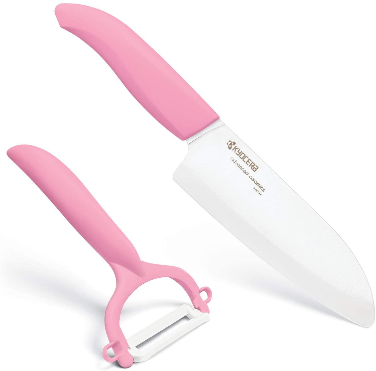 Kyocera Revolution Ceramic Kitchen Knife and Peeler, 5.5 inch, Pink