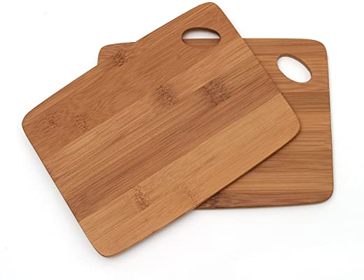 Lipper International Bamboo Wood Thin Kitchen Cutting Boards with Oval Hole in Corner, Set of 2 Boards, 6″ x 8″